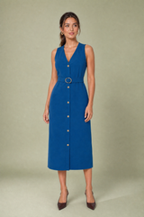 Belted V-Neck Midi Dress