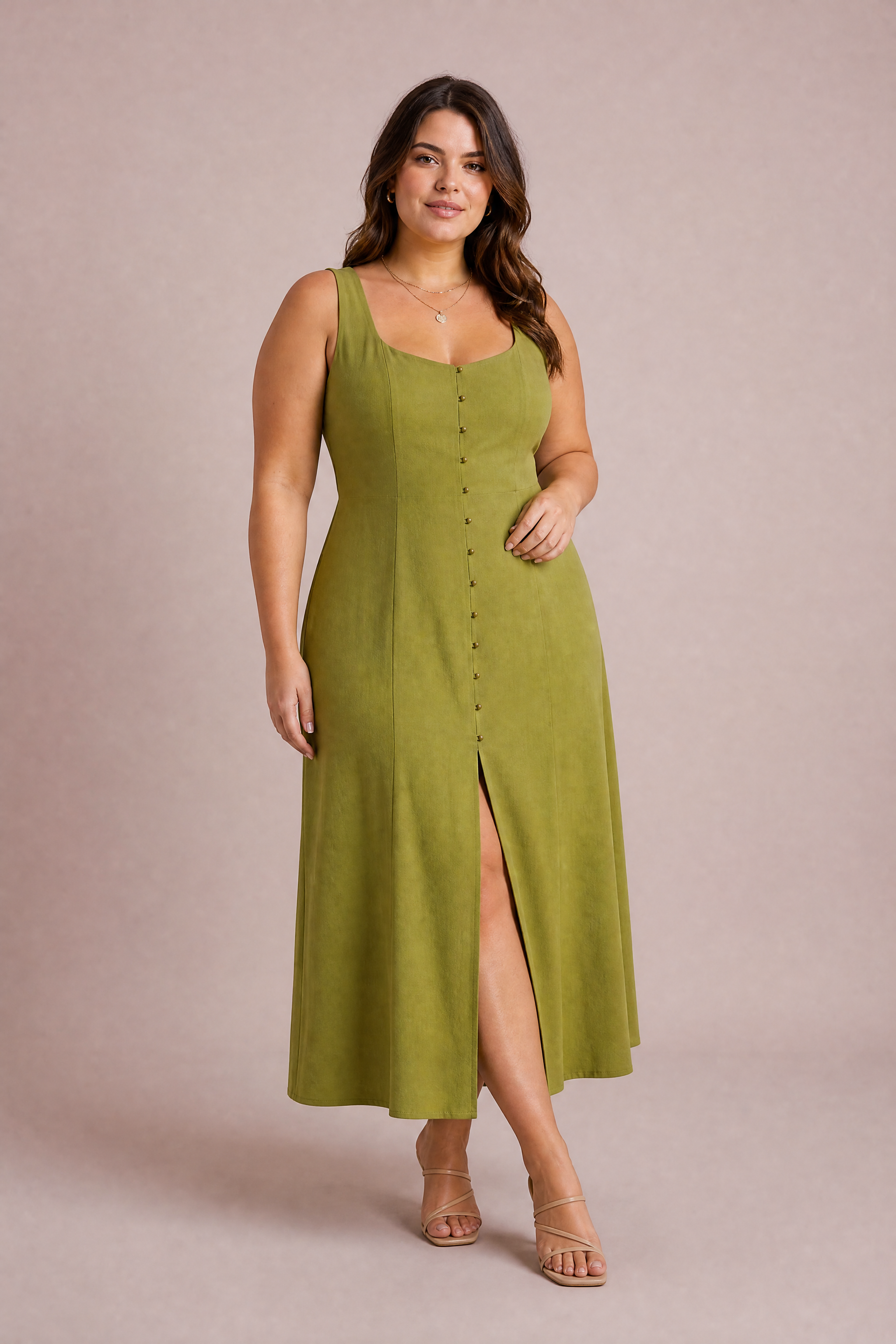 Robe midi à encolure carrée | Porté sur une silhouette plus ronde | Lounelle Paris
