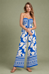 Black Floral Backless Bandeau Wide-Leg Jumpsuit