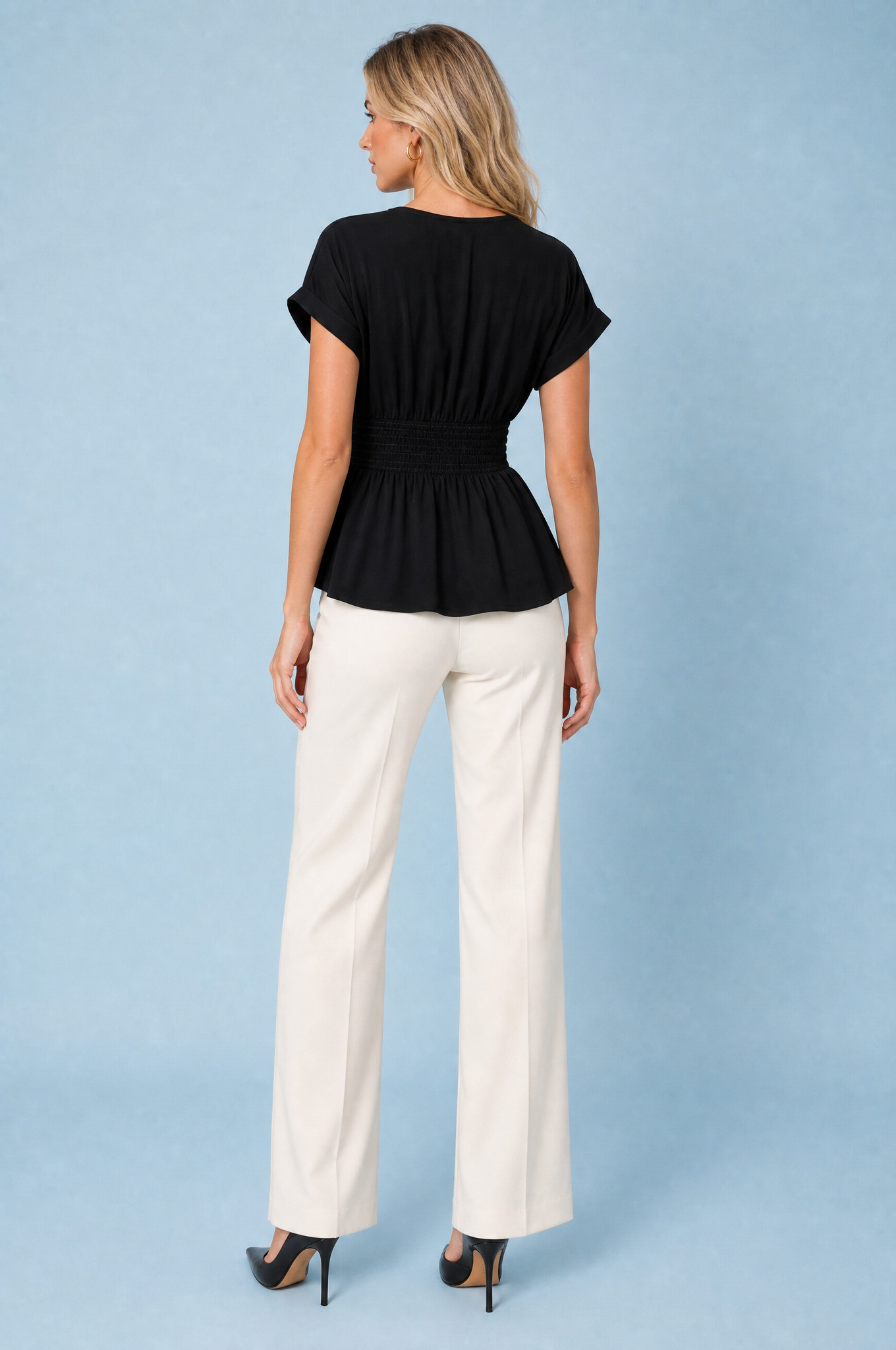 Blouse col V taille cintrée | Vue de dos | Lounelle Paris