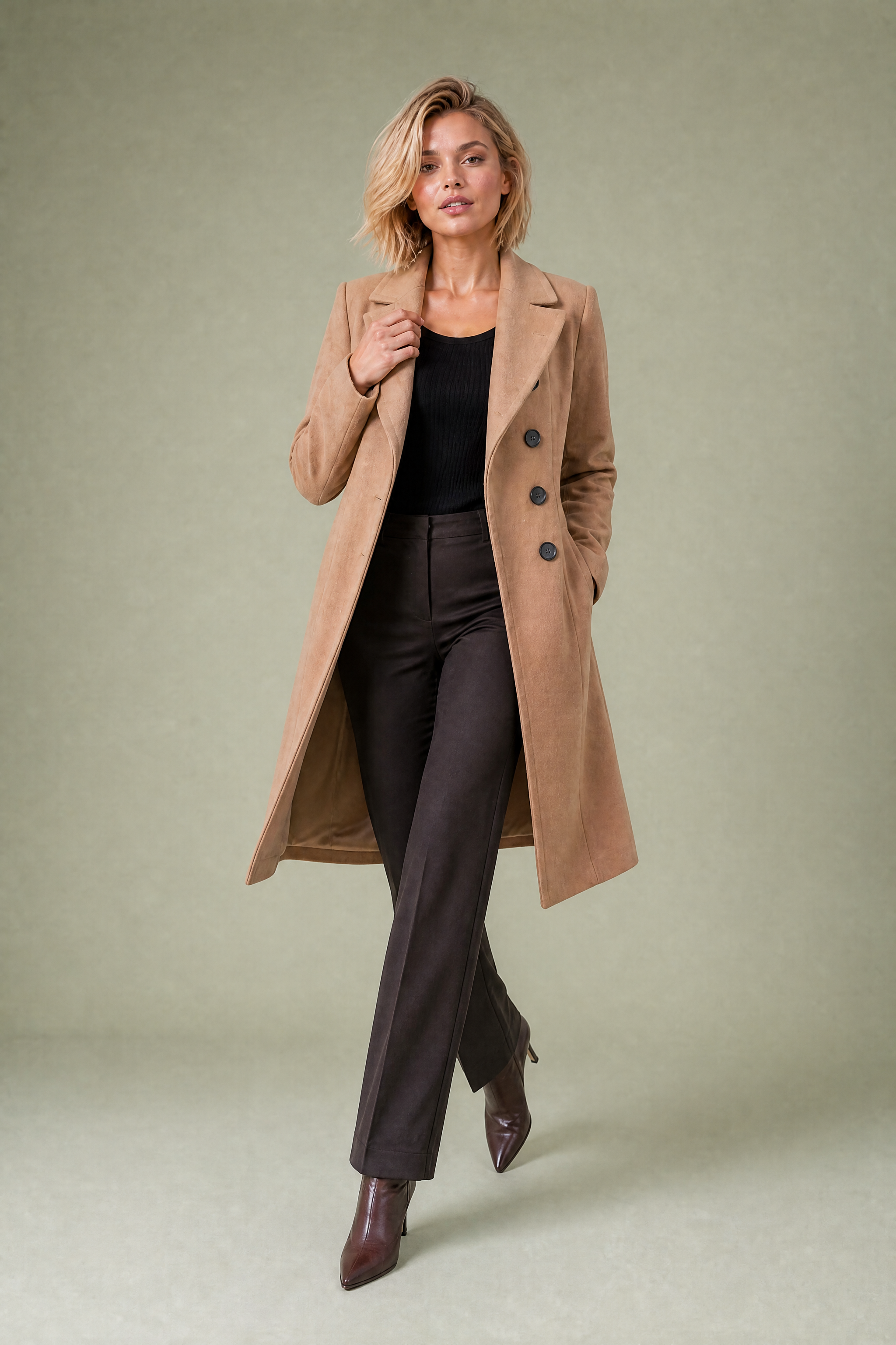 Manteau long ceinturé à col tailleur | Vue en mouvement | Lounelle Paris