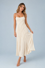 Apricot Ruched Strappy Maxi Dress