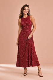 Robe longue à pois dos nu | Variante Bordeaux | Lounelle Paris