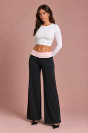 Pantalon large marron taille basse | Variante Noir | Lounelle Paris