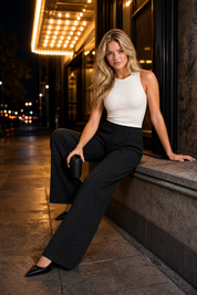 Pantalon large rayé taille haute | Variante Noir - Lifestyle | Lounelle Paris