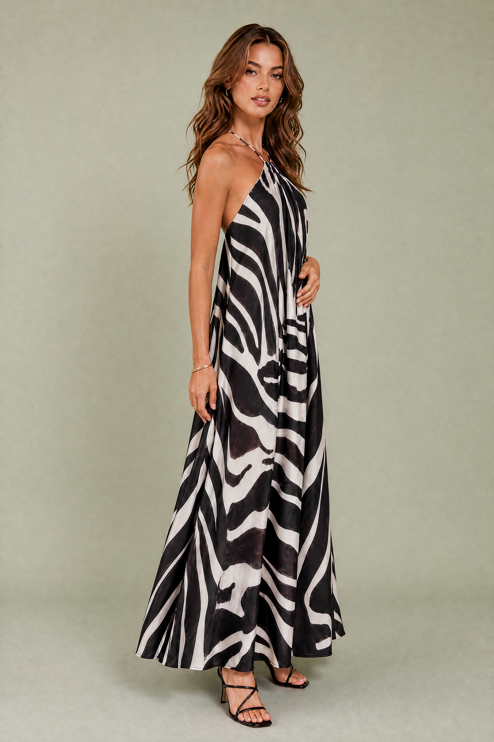 Robe longue col licou imprimé animalier | Vue de profil | Lounelle Paris