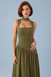 Robe longue col halter à lacets | Vue rapprochée | Lounelle Paris