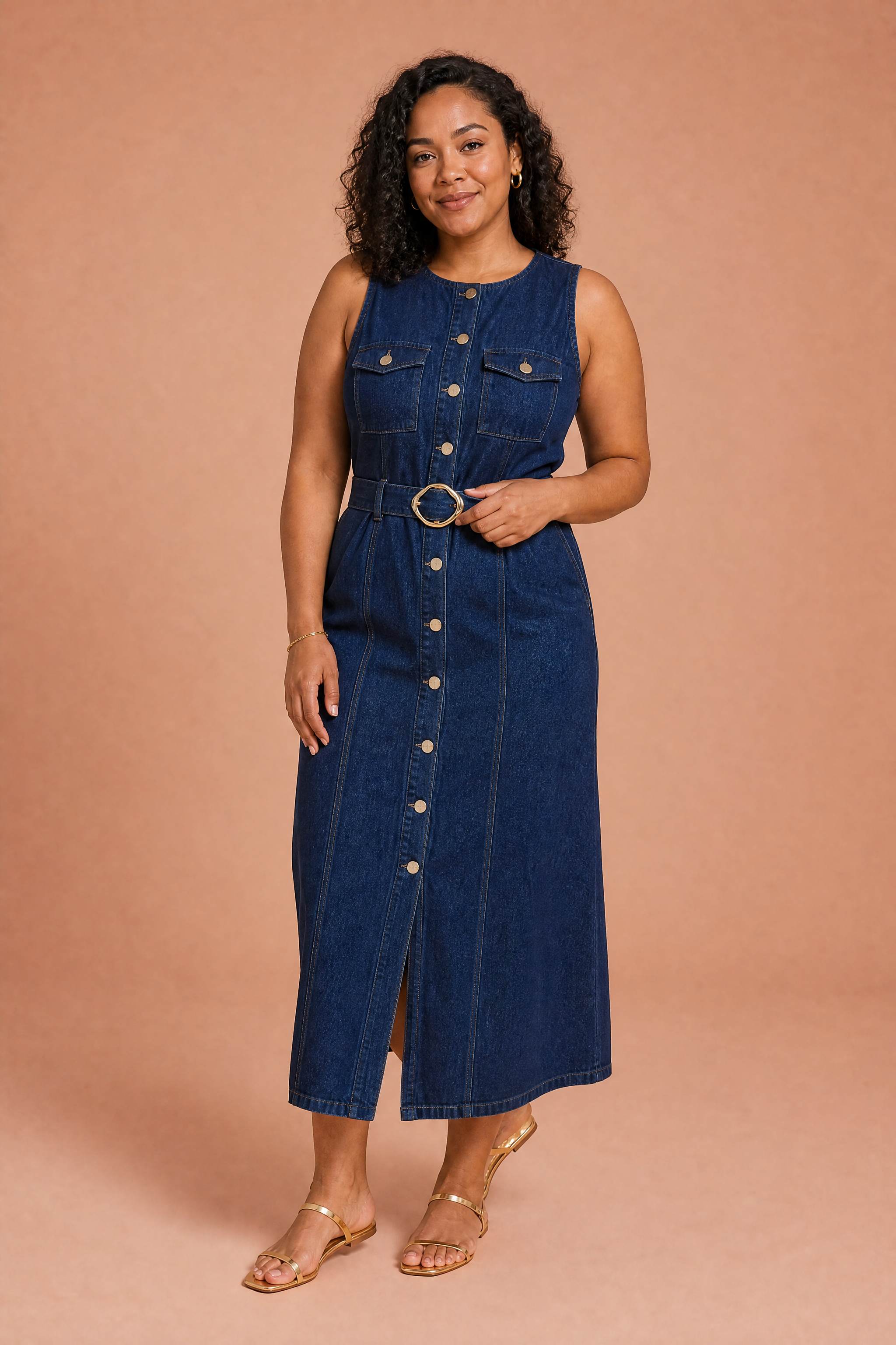 Robe longue bleu foncé sans manches | Porté sur une autre silhouette | Lounelle Paris