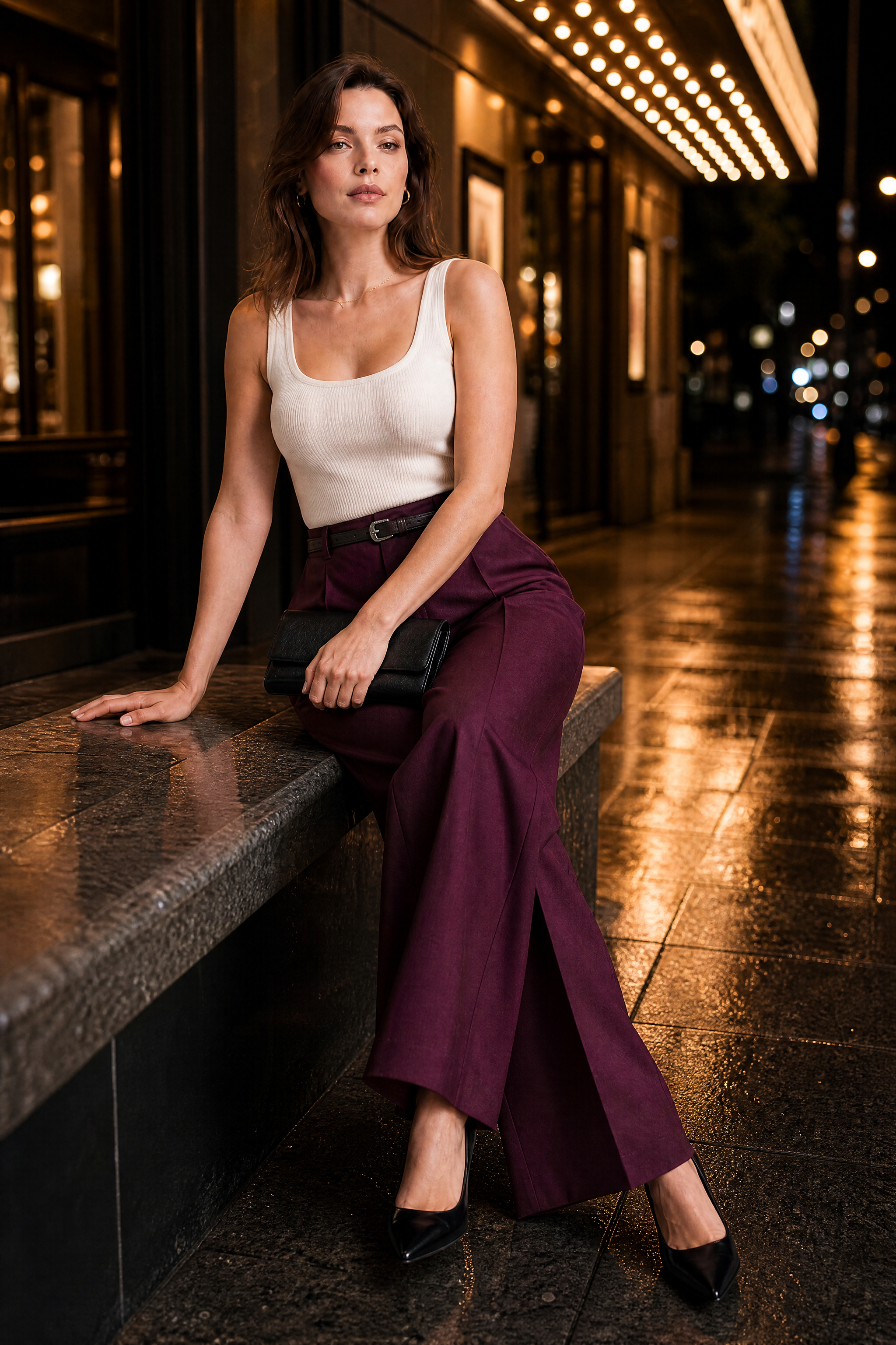 Pantalon large taille haute | Variante Bordeaux - Lifestyle | Lounelle Paris