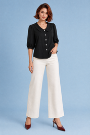Chemisier col rond manches bouffantes | Variante Noir | Lounelle Paris