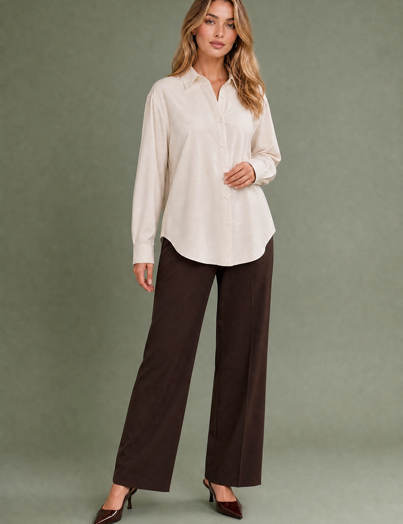 Chemise fluide à col chemise | Variante Beige | Lounelle Paris