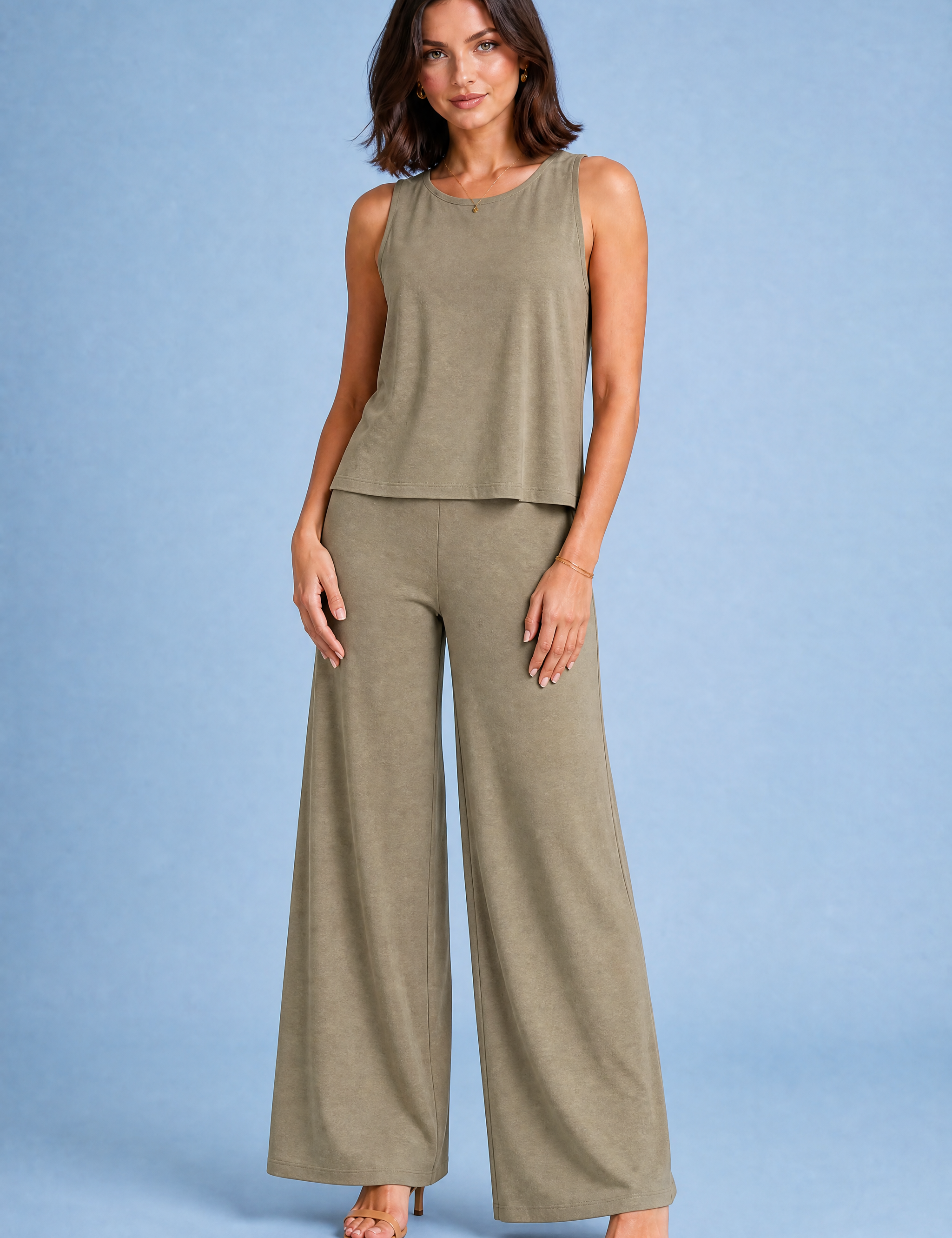 Ensemble fluide pantalon large | Variante Taupe | Lounelle Paris