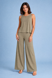 Ensemble fluide pantalon large | Variante Taupe | Lounelle Paris