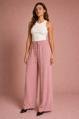 Olive Green Wide-Leg Drawstring Pants