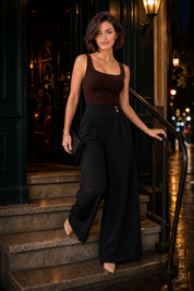 Pantalon palazzo fluide | Variante Noir - Lifestyle | Lounelle Paris