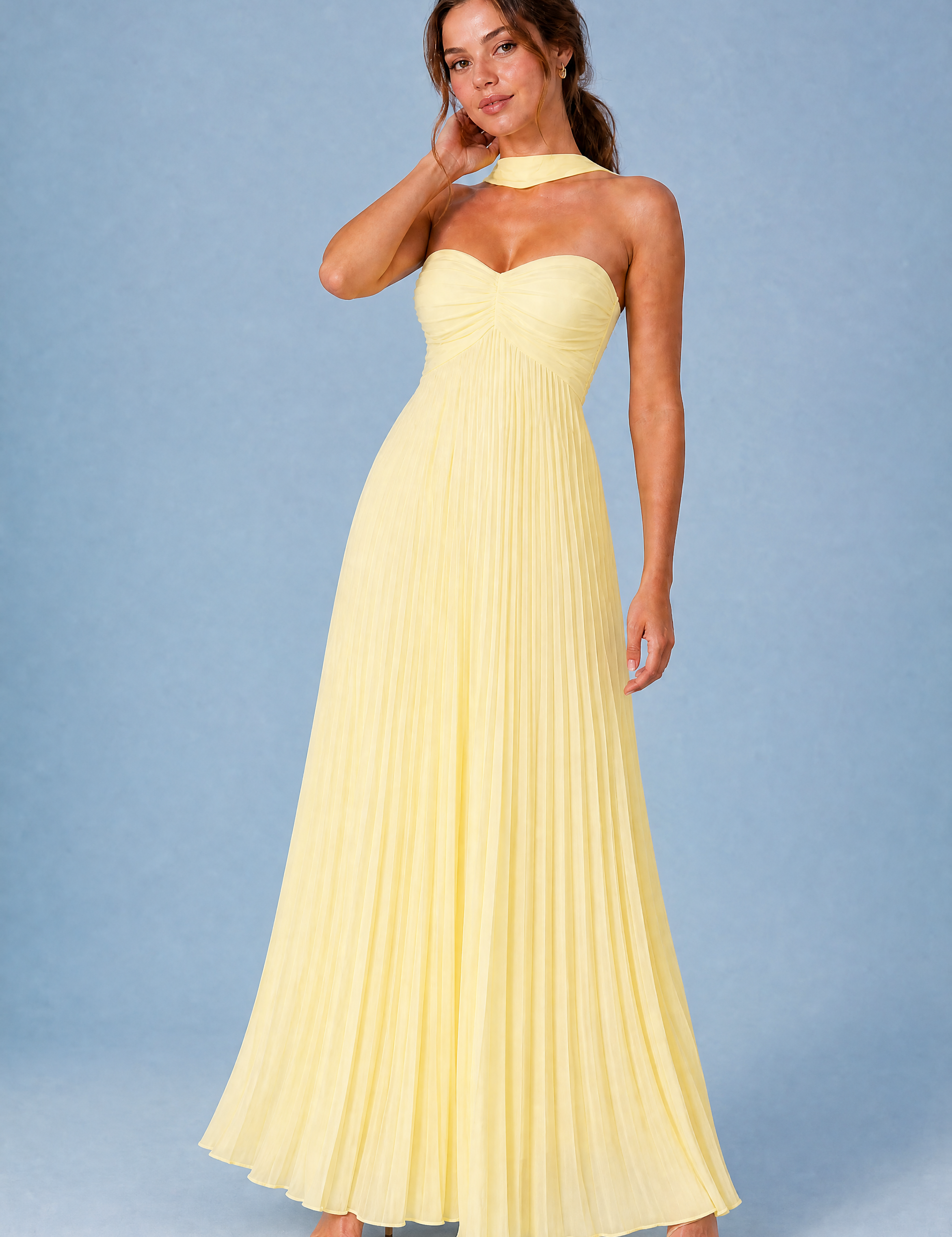 Robe longue plissée dos nu | Variante Jaune | Lounelle Paris