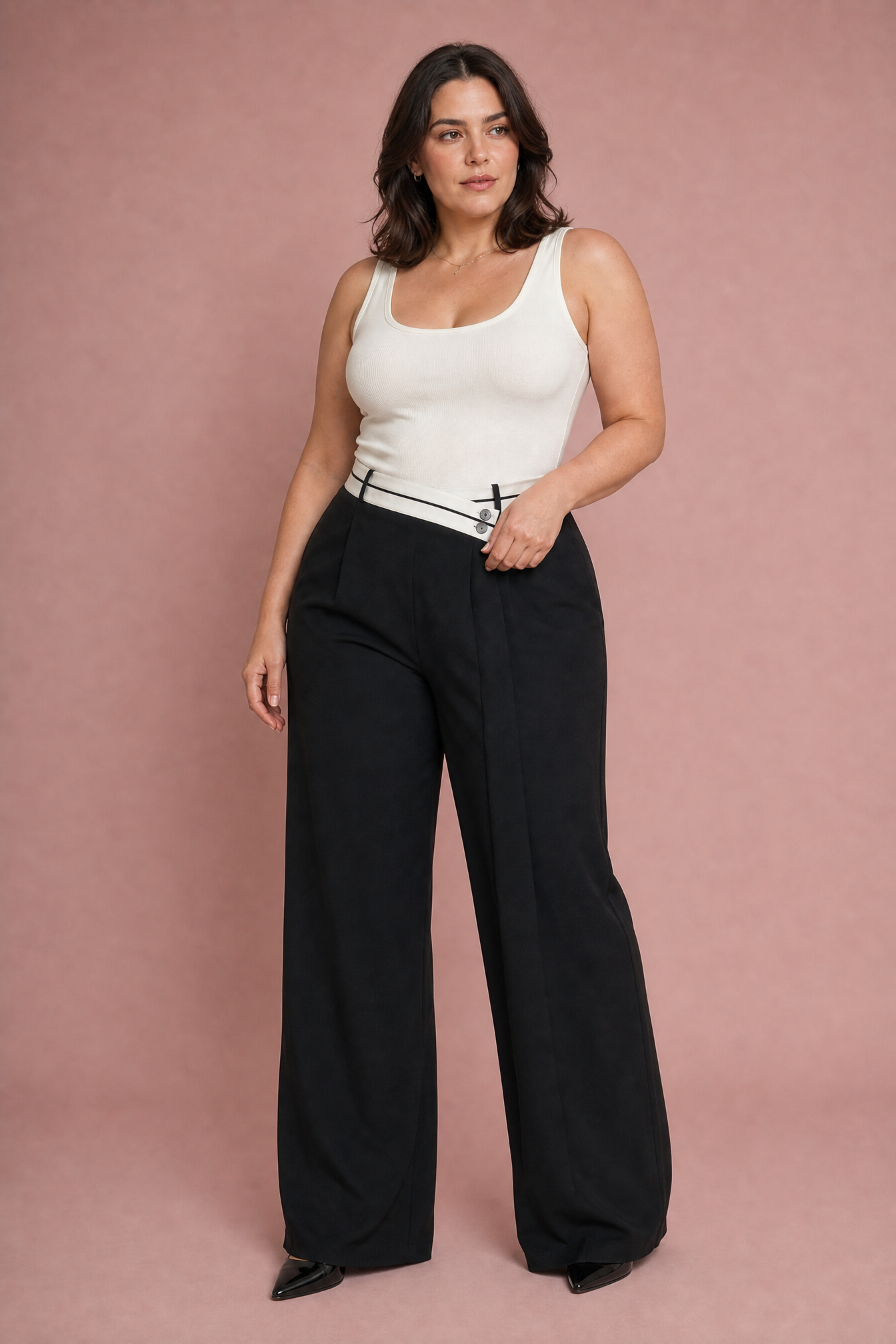 Pantalon large taille haute croisée | Porté sur une autre silhouette | Lounelle Paris