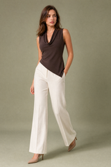 Dark Brown Draped-Neck Top