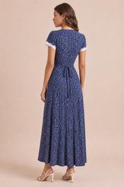 Robe longue bleu marine col V | Vue de dos | Lounelle Paris