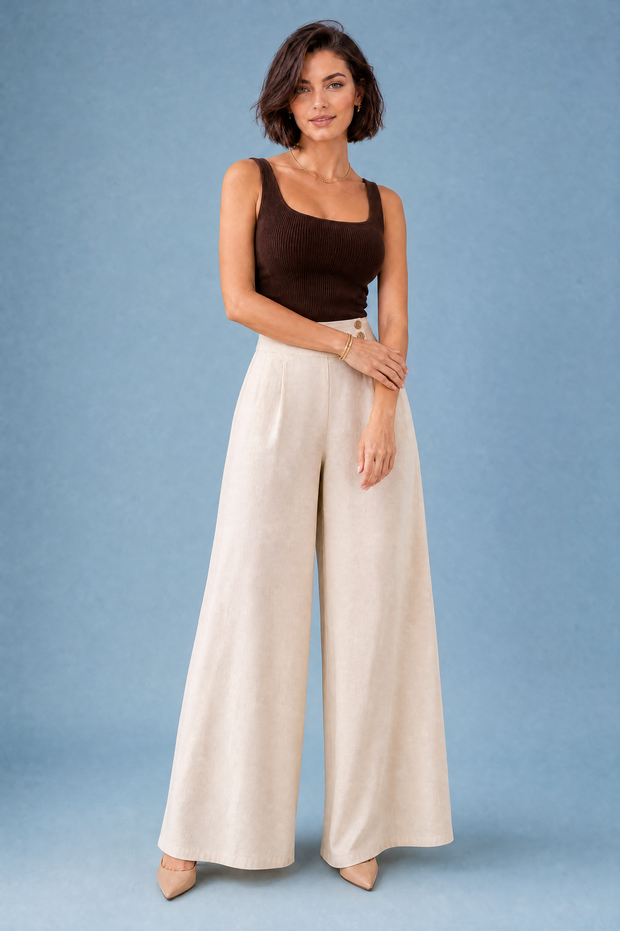 Pantalon palazzo fluide | Variante Beige | Lounelle Paris