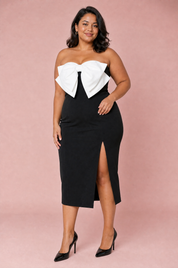 Robe noire à nœud fendue | Porté sur une silhouette plus ronde | Lounelle Paris