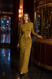 Robe longue olive col montant | Deuxième photo lifestyle | Lounelle Paris