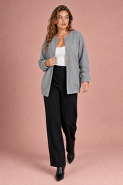 Veste grise mi-longue ample | Vue en mouvement | Lounelle Paris
