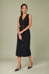 Belted V-Neck Midi Dress