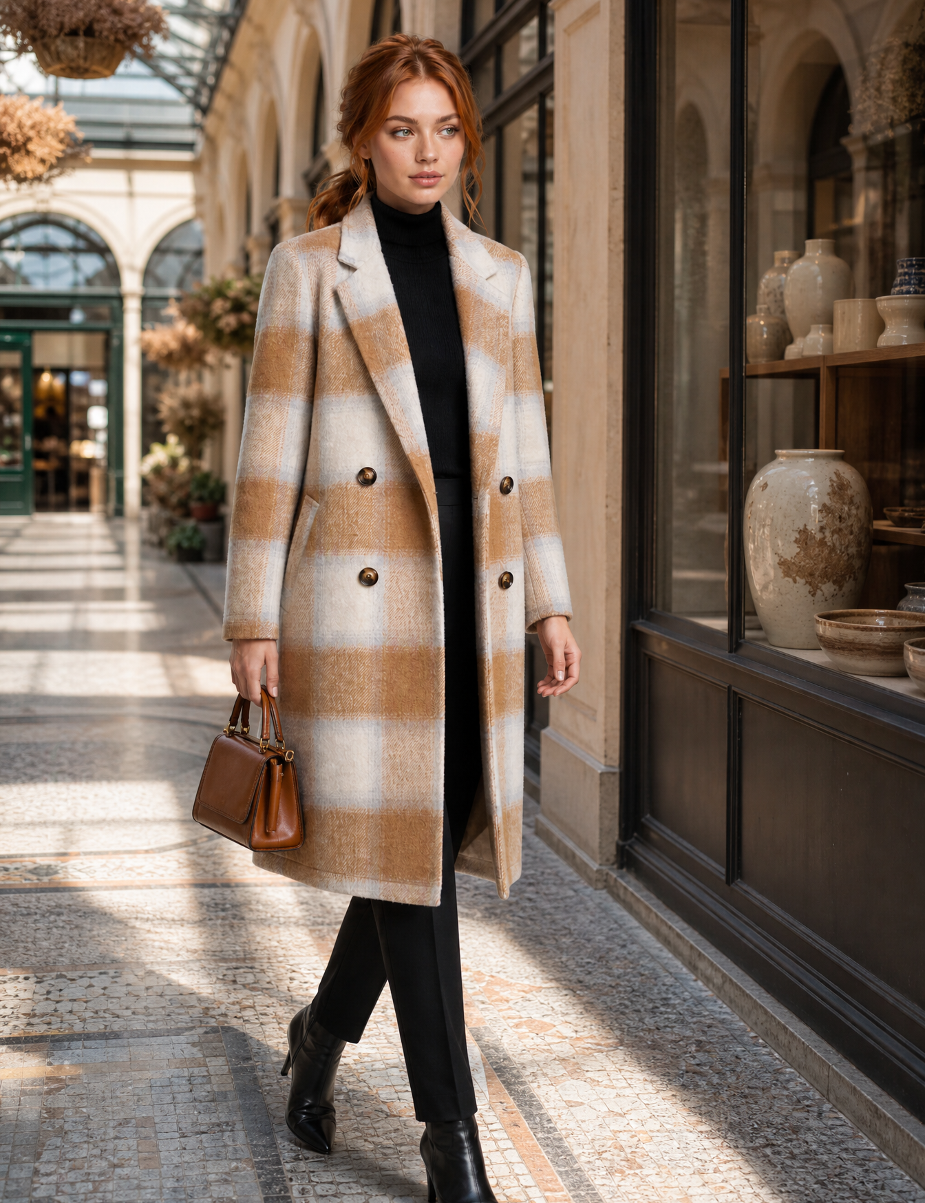 Manteau long à carreaux | Photo lifestyle | Lounelle Paris