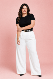 Pantalon taille haute jambes larges | Porté sur une silhouette plus ronde | Lounelle Paris