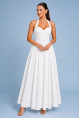 White halterneck backless maxi dress