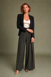 Pantalon large noir plis devant | Variante Vert | Lounelle Paris