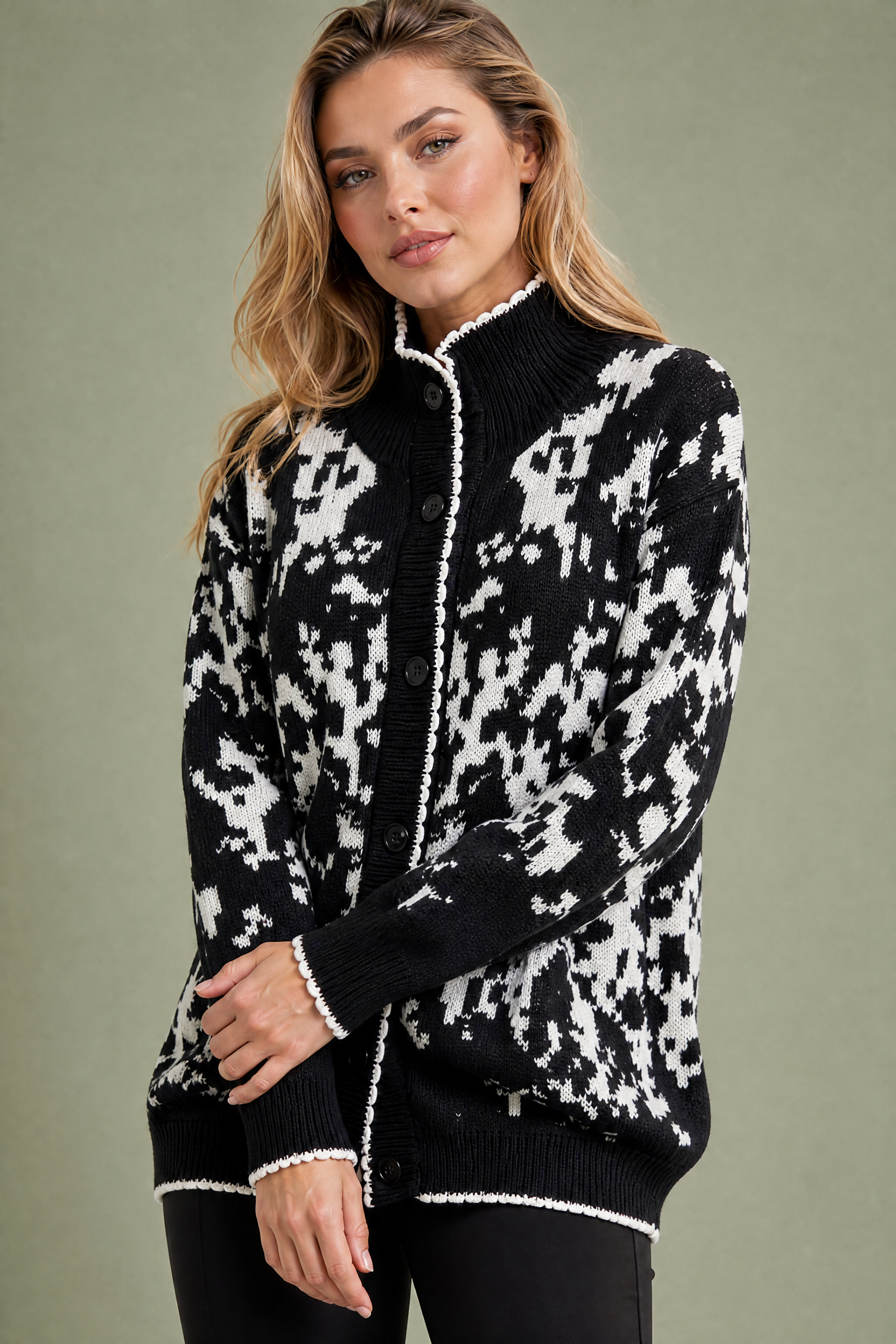 Gilet jacquard col montant | Vue rapprochée | Lounelle Paris