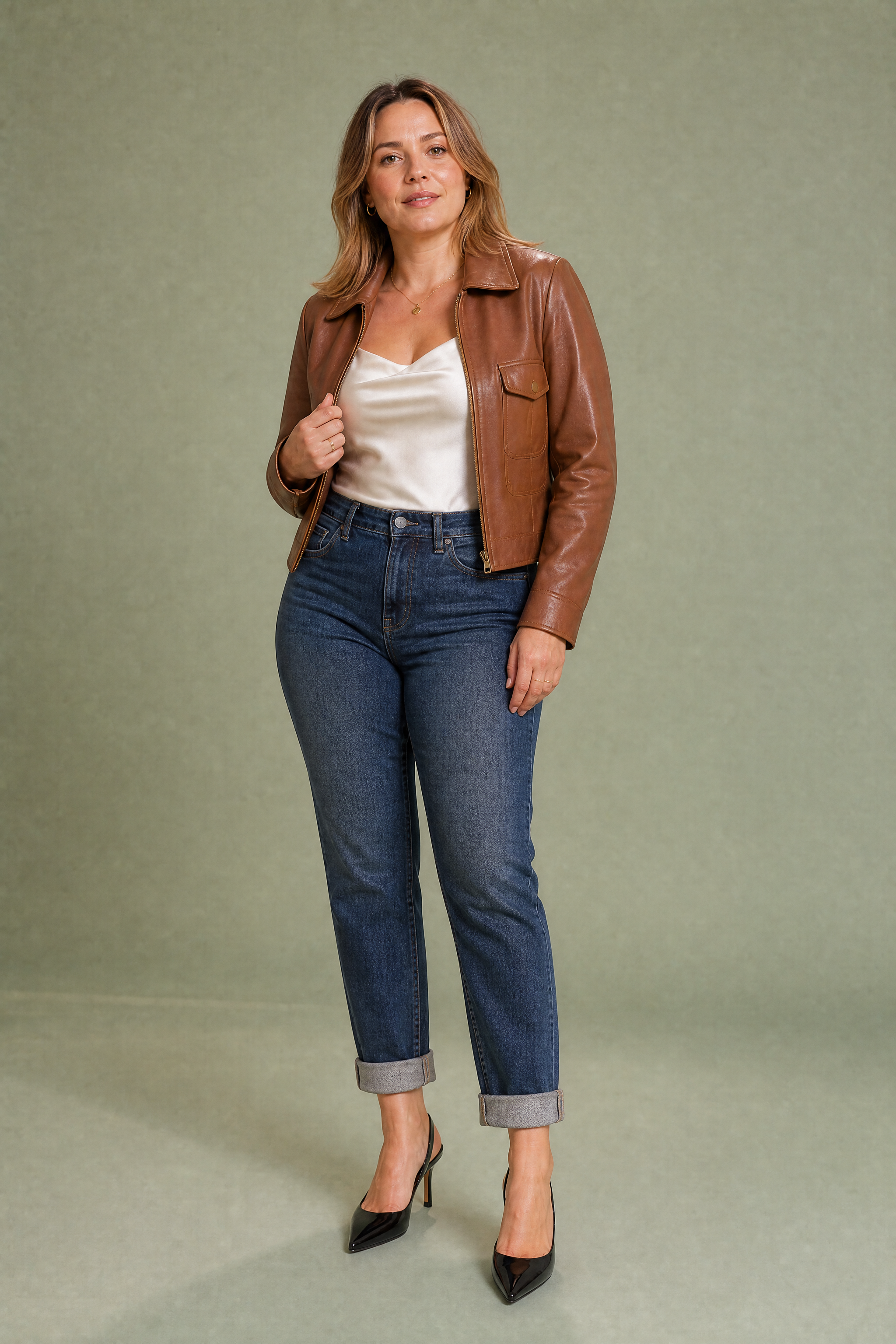 Jean mom bleu foncé taille haute coupe droite | Porté sur une autre silhouette | Lounelle Paris