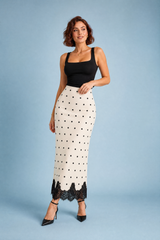 Polka Dot Lace-Trim Maxi Skirt