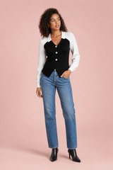Black-and-White Colorblock V-Neck Sweater