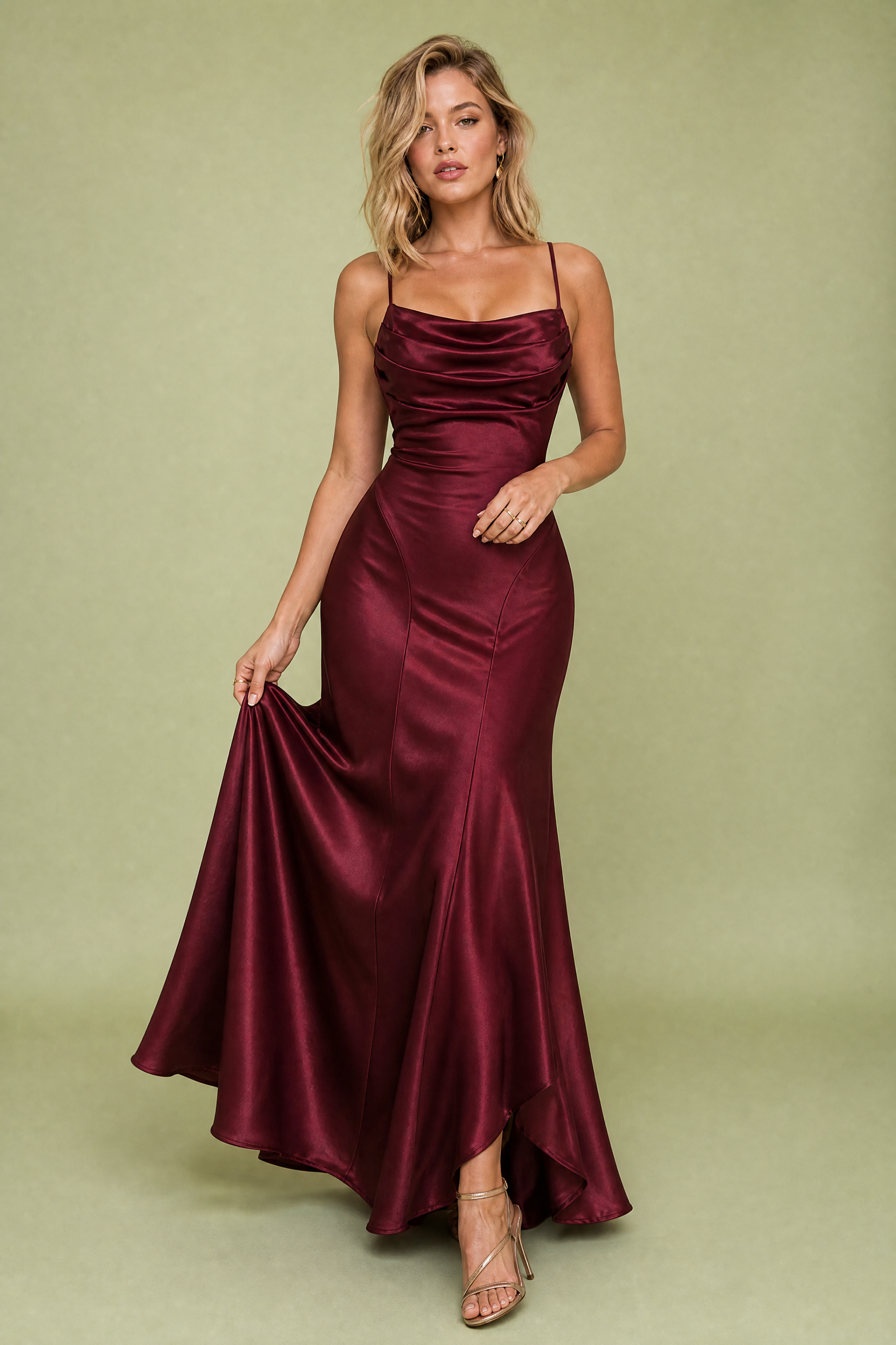 Robe longue bordeaux dos lacé | Vue de face | Lounelle Paris