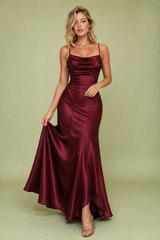 Burgundy Lace-Up-Back Maxi Dress