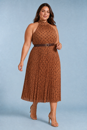 Brown Polka-Dot Halter-Neck Maxi Dress