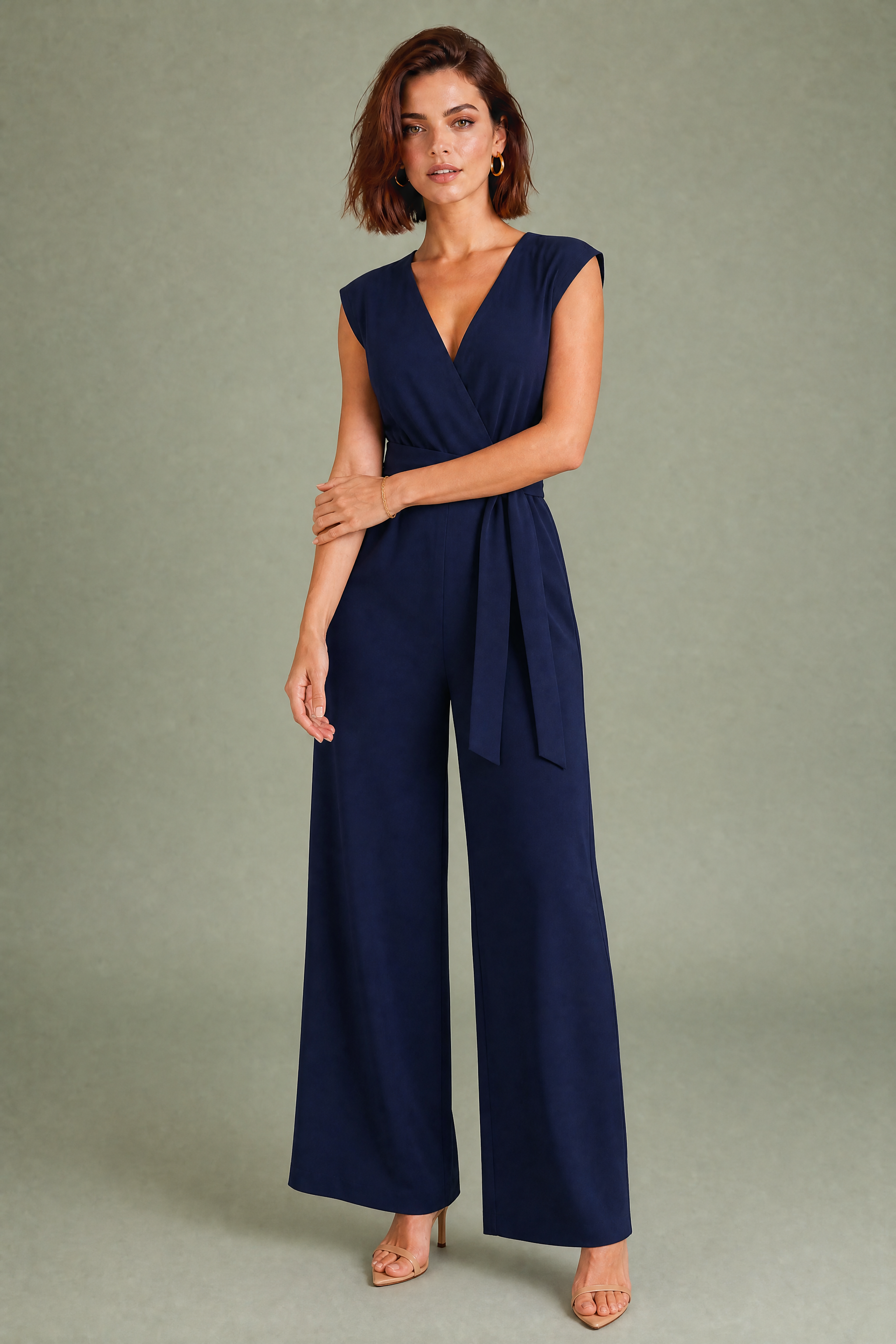Combinaison pantalon fluide col V | Variante Bleu marine | Lounelle Paris