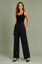 Pantalon tailleur blanc taille haute | Variante Noir | Lounelle Paris