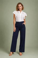 White V-Neck Cutout Blouse