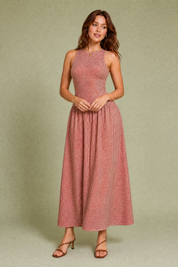 Robe longue vichy smockée | Variante Rouge | Lounelle Paris