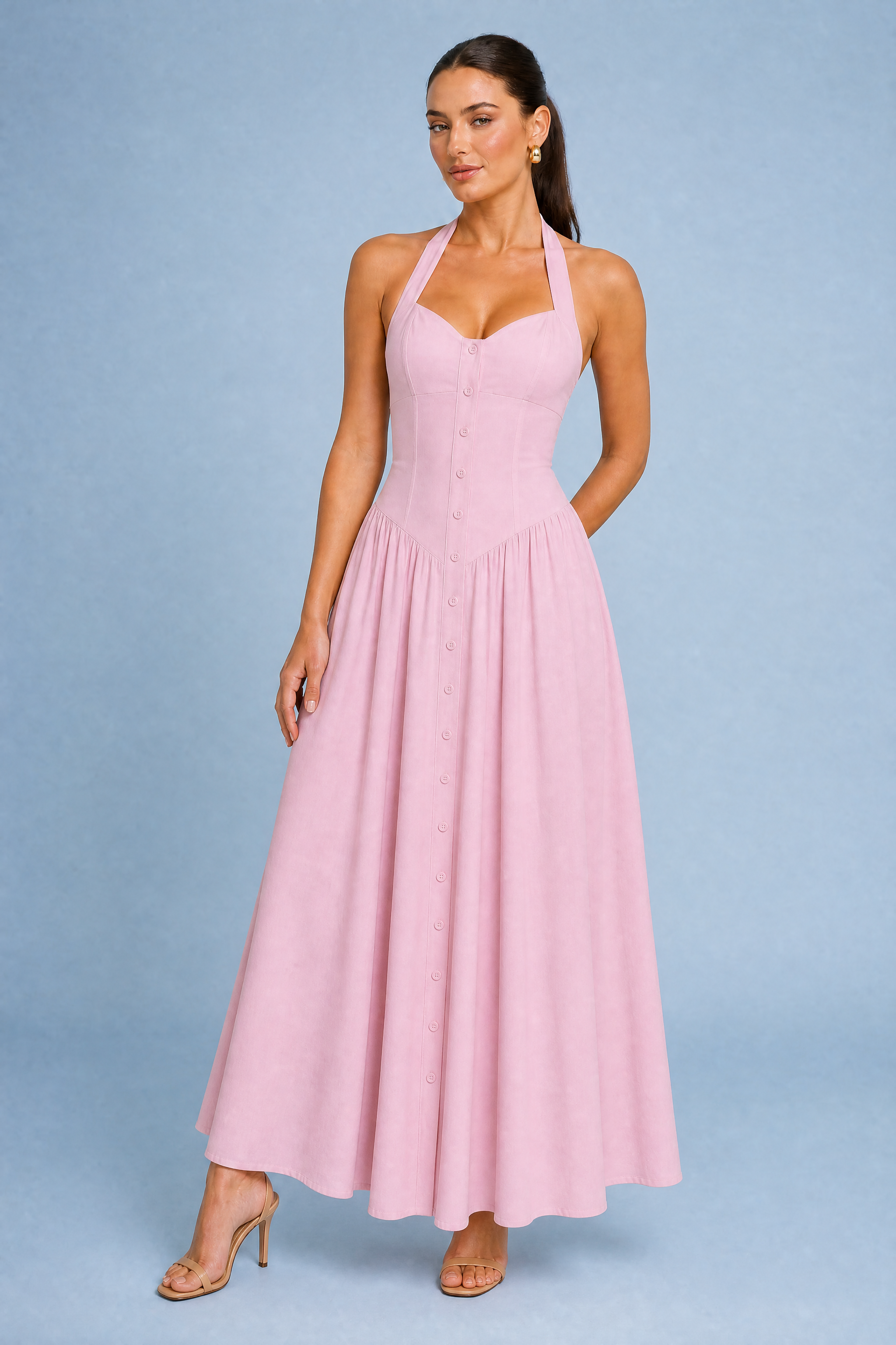 Robe longue blanche licou dos nu | Variante Rose | Lounelle Paris