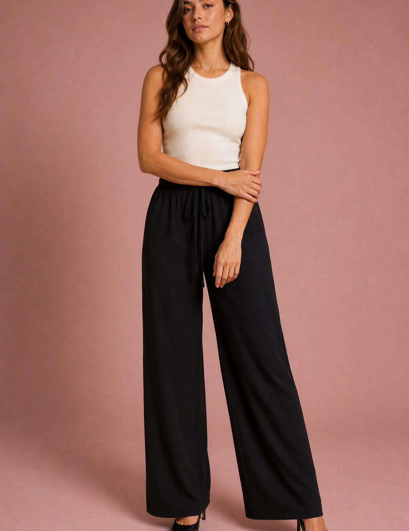 Pantalon fluide large taille cordon | Variante Noir | Lounelle Paris