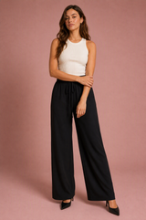 Olive Green Wide-Leg Drawstring Pants