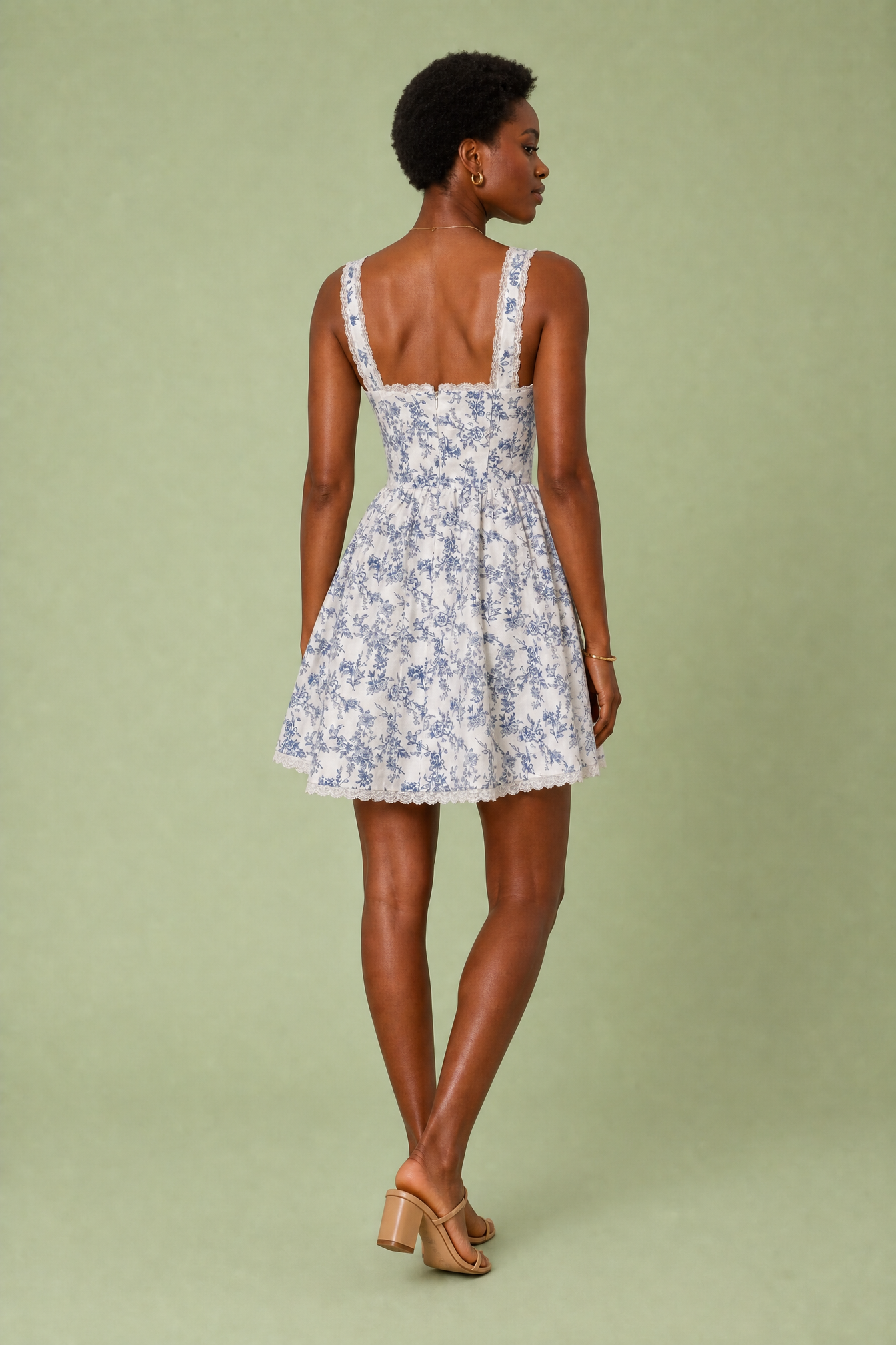 Robe bleue fleurie bustier corset | Vue de dos | Lounelle Paris