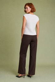 Top maille beige rayé col V | Vue de dos | Lounelle Paris