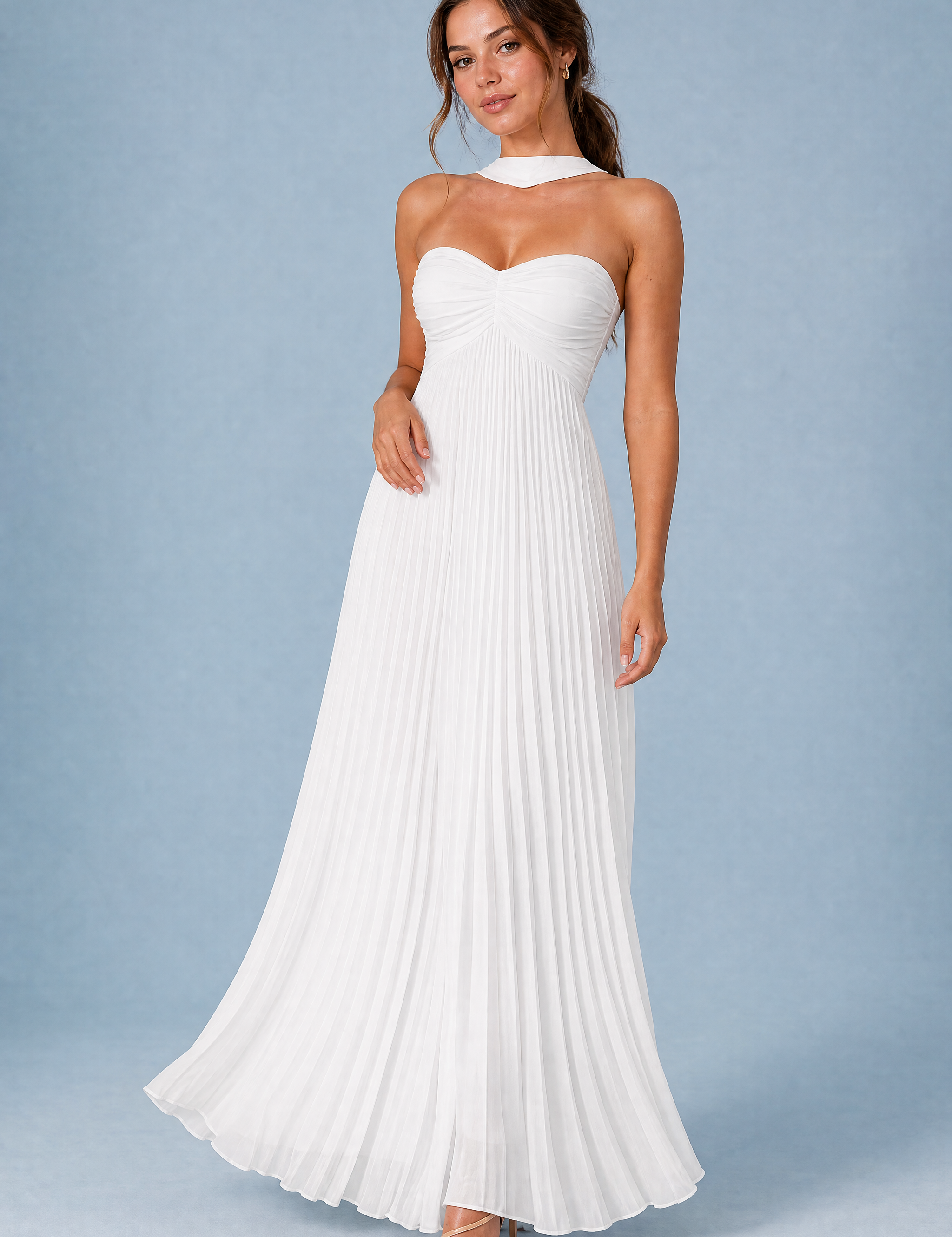 Robe longue plissée dos nu | Vue de face | Lounelle Paris
