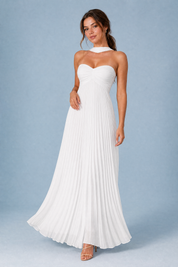 Robe longue plissée dos nu | Vue de face | Lounelle Paris